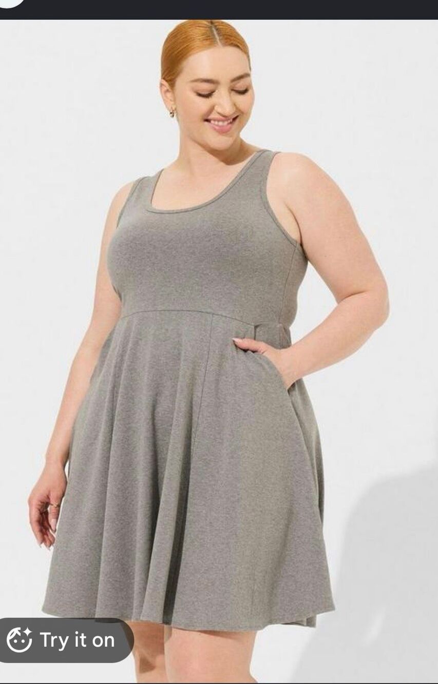 torrid Sz 4/ 4xl xxxxl 26/26 stretch knit scuba skater dress sleeveless-grey nwt